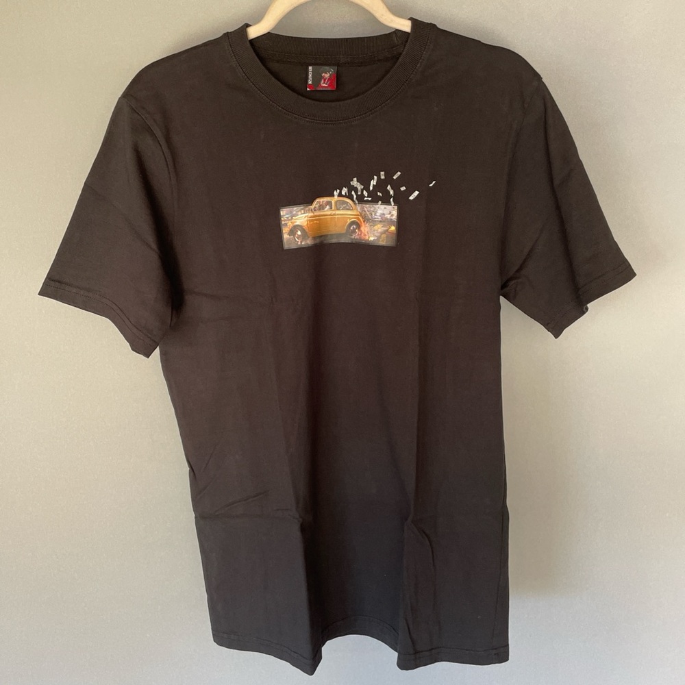 Der Schutze Mens Black Graphic Streetwear Tee Shirt Fiat 500 Flying Bills Size M